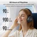 TOZO HT3 Hybrid Noise Cancelling Headphones, 90H Battery Life Wireless Over Ear Bluetooth 6.0 Foldable Headset, AI Voice Assistant with 5 Mics, Connect 2 Devices and Hi-Res Sound, 32 EQ Audio Presets (Titanium Black)