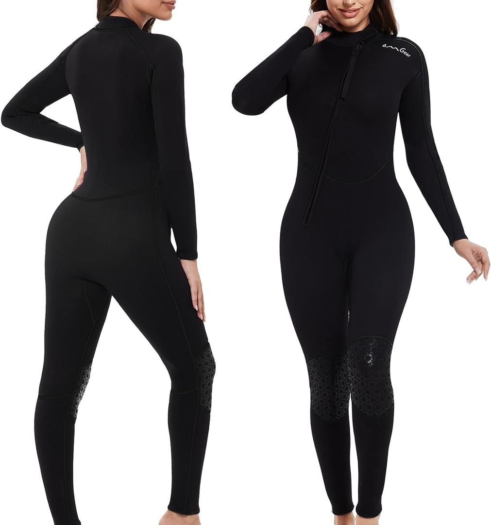 OMGear Wetsuit Men Women 3mm Neoprene Full Body UV Protection One Piece Long Sleeves Scuba Diving Suits Back Zipper Swimsuit for Scuba Diving Surf Snorkeling Swimming (Medium)