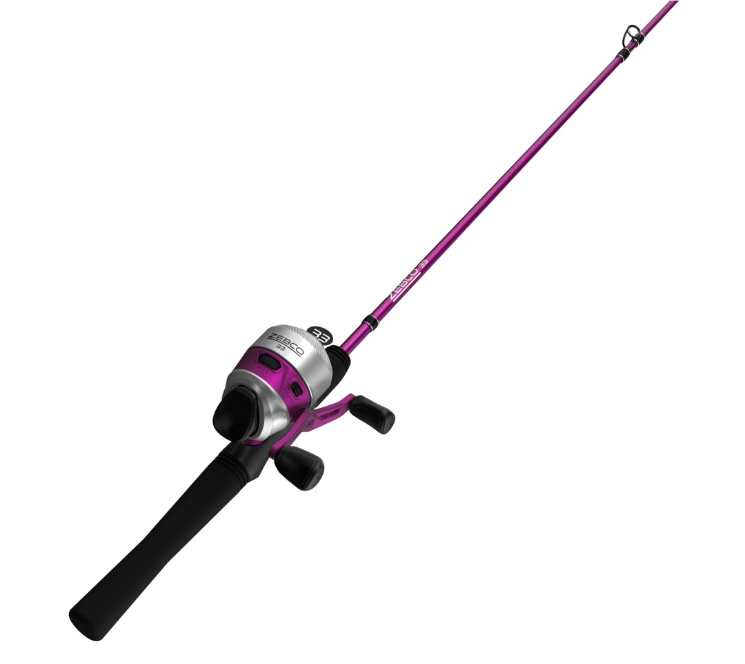 Zebco 33 Spincast Reel and Fishing Rod Combo, 6-Foot 2-Piece Rod, Purple
