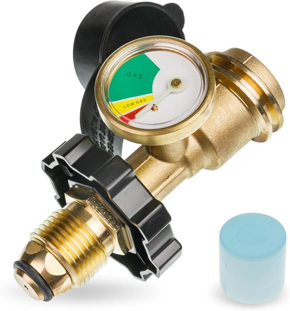 BlueStars [100% Solid Brass] 100 lb Propane Tank Adapter, POL Propane Gauge for 100 lb Propane Tank, Converts POL LP Tank Service Valve to QCC1/Type 1 - Old to New Connection Type
