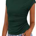 PRETTYGARDEN Women's Ruched Crop Tank Tops 2025 Summer Trendy Cap Sleeve Ribbed Knit Basic Fitted Going Out Tee Shirts (Dark Green,Small)