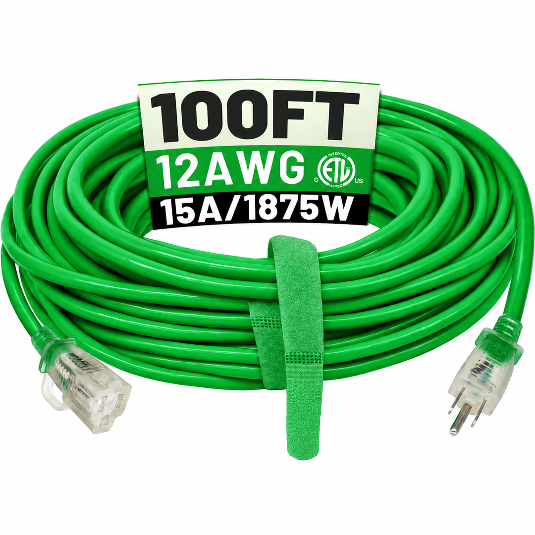 100 FT 12/3 Outdoor Extension Cord Waterproof, Heavy Duty Power Cord
