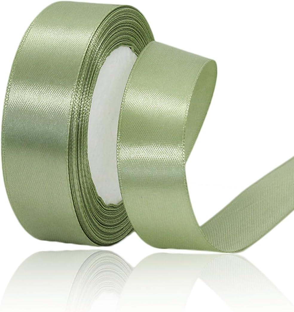 4 x Sage Green Ribbon, 1 Inch x 25 Yards Satin Fabric Ribbon for Christmas Decorations, Flower Bouquets, Gift Wrapping, Hair Bows, DIY Crafts, Wedding Invitations Ribbon and Baby Shower Parties