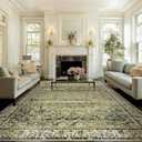 Olive and Tan Area Rugs Washable Rug for Living Room Bedroom Boho Farmhouse Floral Vintage Soft No Slip Extra Large Carpet for Dining Room 9x12
