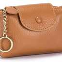 Small Genuine Leather Coin Purse with Keychain, Earth Yellow Zipper Change Pouch for Women, Soft Mini Wallet Organizer for Cash Coins Cards, Compact Keychain Wallet for Purse Backpack