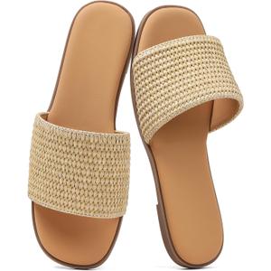 Tscoyuki Slides Sandals for Women Basic Slip On Flat Sandals Open Toe Comfort Beach Sandals Slippers for Casual Dressy Summer (Black)