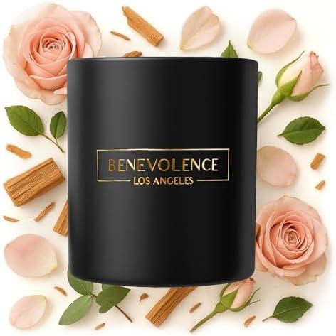 Benevolence LA Rose & Sandalwood Scented Candle | Soy Candles, Black Candle for Home | Gifts for Women and Men | Home Fragrance | Aromatherapy | 8oz, 45 Hour Burn