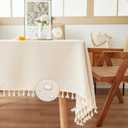 ArtBud Farmhouse Wipeable Tablecloth Vinyl Waterproof Coating Spill-Proof Table Cover Cotton Linen Backing Slip Resistant Tabletop Kitchen Party Table Dcor White Rectangle, 55"102"(8-10 Seats)