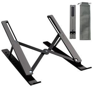 klinkleay Foldable Laptop Stand for Desk, Adjustable Aluminum Holder for MacBook/iPad up to 18", Portable & Lightweight with Anti-Slip Silicone, Sturdy Metal Base for Travel (Black)