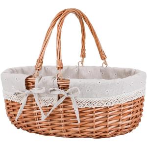 Large Wicker Picnic Basket with Handles, Handle Sturdy Woven Body with Removable and Washable Lining, Outdoor Camping, Gift Packing, Garden Picking, Storage White Flower