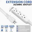 25 Ft 3 Outlet Outdoor Extension Cord Waterproof, Grounded Extension Cord with Multiple Outlets, 16/3 AWG 3 Prong Power Strip for Garden, Patio, Camping, 13A 125V 1625W, ETL Listed, White