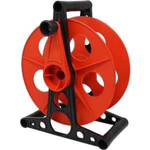 Woods Extension Cord Storage Reel - Holds Up to 150 Feet of 16/3 or 125 Feet of 14/3 Gauge Cord - Tangle-Free Design for Indoor or Outdoor Use - Side-Mounted Crank - Red & Black