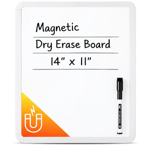 Dry Erase Board, 14” x 11”, White Frame | Includes Black Dry Erase Marker, Small Mini White Board for Students, Fridge, Wall, Locker, Double Sided Tapes Included