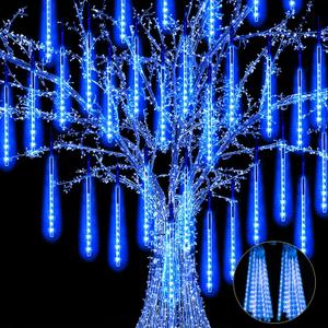 JJGoo 2 Pack Christmas Lights Meteor Shower Rain Lights 20inch, Totally 20 Tube 720 LEDs Icicle Light Outdoor Raindrop Light for Xmas Halloween Wedding Party Tree Holiday Decoration,Blue