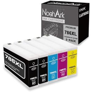 NoahArk 5 Packs 786XL Remanufactured Ink Cartridge Replacement for Epson 786 T786XL High Yeild for Workforce Pro WF-4630 WF-4640 WF-5110 WF-5190 WF-5620 WF-5690 Printer (2Black, Cyan, Magenta, Yellow)