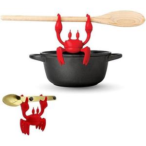 Crab Silicone Utensil Rest  Heat Resistant Spoon Holder for Stove, Kitchen Organizer, Non-Slip Spoon Holder Cooking Gifts, Funny Crab Spoon Rest Steam Releaser (Red)