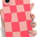 KANGHAR Compatible with iPhone 16 Case, Silicone Checkered Cute Pattern, Camera Protection Soft Slim Phone Case for Girls Women -Pink