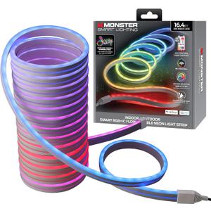 Monster Smart Neon LED Light Strip, 16.4 Ft RGB+IC Wi-Fi LED Rope Light, Water Resistant for Outdoor & Indoor, Compatible with Alexa Google Home & Siri, App & Voice Control, Sound Reactive, Flexible