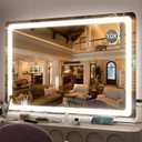 FENNIO Vanity Mirror with Lights 32"x22", Lighted Makeup Mirror, Large Vanity Mirror with Lights, Touch Sensor with 3-Color Lighting, USB Charging Port for Vanity Desk Tabletop (White)
