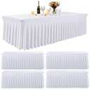 Zrlljp 5 Pack White Spandex Table Clothes for 6 Foot Rectangle Tables, Fitted Stretch Spandex Table Cover 6ft White Tablecloths with Table Skirt for Weddings Birthday Parties Banquet Baby Shower