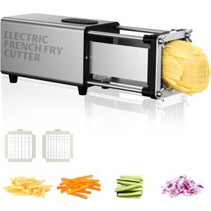YOTAN Electric French Fry Cutter, French Fry Cutter with 1/2 & 3/8 Inch Blade, Commercial and Household Electric Potato Cutter, Automatic Potato Slicer, Vegetable Cutter, House Warming Gifts (Silver)