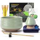 TEANAGOO Matcha Whisk Set Green, 7 Pcs Matcha Set, Matcha Kit for Ceremony, Matcha Tea Set for Making Breakfast/ Latte, Whisk Set and Ceramic Bowl with All Accessories, Gift for Family/ Friend