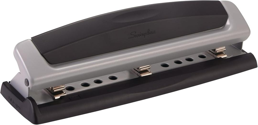 Swingline 3 Hole Punch, 10 Sheet Capacity Three Hole Puncher 3 Ring, Adjustable 2-3 Hole Paper Punch, Precision Pro, Black & Silver (74037)
