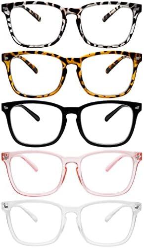 5 Pack Blue Light Blocking Reading Glasses Fashion Square Computer Readers for Women Men, Anti UV Ray Nerd Eyeglasses (5 Mix, +2.75)