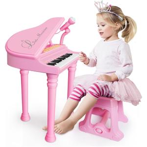 Love&Mini Piano Keyboard Toys for Girls - 31 Keys Kids Toy Piano with Microphone and Stool for Toddler Music Toy for 3+ Years Old Girls Birthday Gift