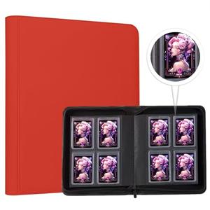 ANIXITECH Toploader Binder,4-Pocket Double Sided Top Loaders Binder,Holds 128 Cards in 3"x4" Toploaders,PU Leather Card Binder Abulm for Toploader Trading,Sports,and Gaming Cards (Red)
