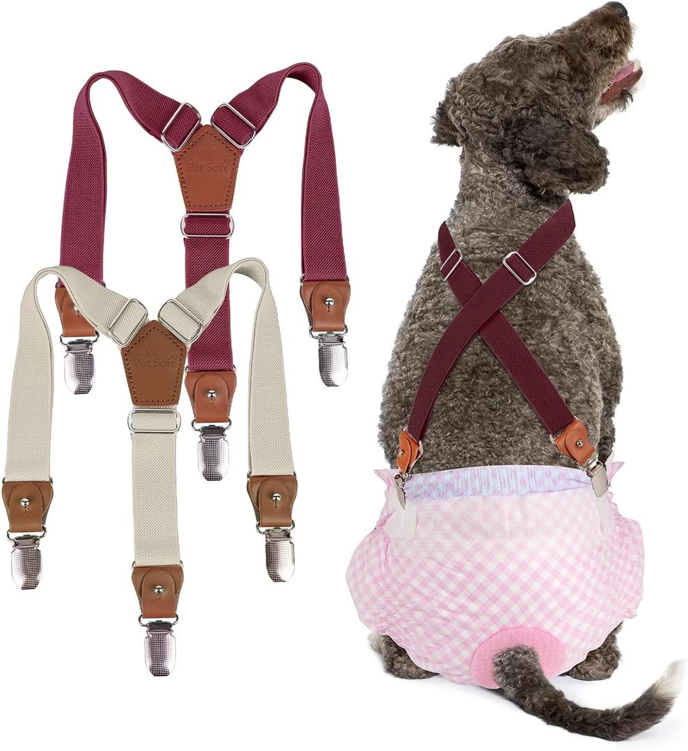 Pet Soft Dog Suspenders 2 Pieces Female Dog Diaper Suspenders for Dogs Diaper Keeper Suspender for Dogs Skirt, Doggy Dress (Brown & Burgundy, S/M)