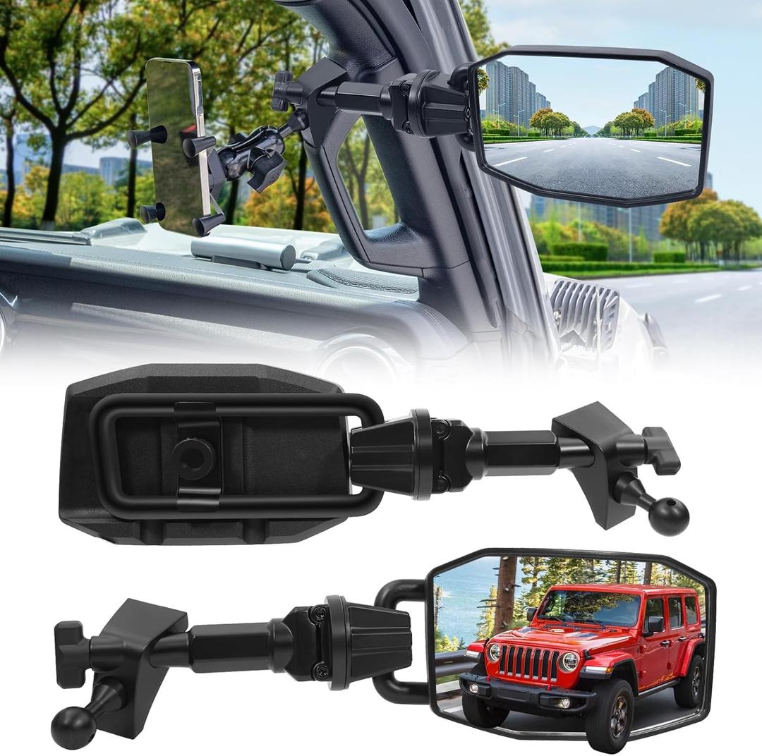 Upgraded Mirrors Doors Off Compatible with Jeep Wrangler JL JLU and Gladiator JT 2024-2026, Quick Release JL Mirror, No Wobble & Quick Removal knob(Not Fit 1986-2023) Patented