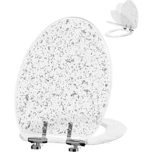 Angol Shiold ELONGATED Glitter Silver Resin Slow Close Toilet Seat 18.5Inch