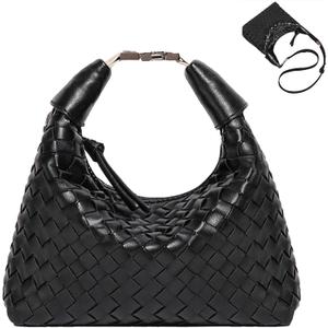 Handbag Crossbody Tote Bag for Women Small Hand Bag weave Vegan Leather Purse Clutch Women's Leather Medium Hobo Bag (Black)