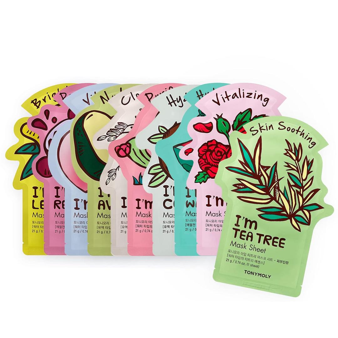 TONYMOLY Im Real Sheet Mask Set Korean Face Mask Variety Pack for Hydrating, Soothing & Nourishing Skin, K-Beauty Skincare Self-Care & Easter Gift Set for Women