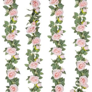 TELDRASSIL 4Pcs(26 FT) Artificial Rose Vine Fake Flower Garland Fake Silk Rose Hanging Vine for Wedding Party Background Arch Garden Background Decoration (Pink)