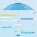 Floating Pool Umbrella with Weighted Base & Cup Holders,Adjustable In Pool Umbrella for Inside of Pool,Portable UV Sun Shade & Floating Table for Swimming Pool,Beach,Lake,Blue