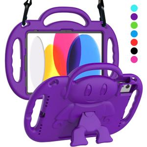 SUPLIK Kids Case for iPad 10th Generation & Air 11" (M2) 2024 & Air 5th/4th Gen 10.9"& Pro 11, Durable Shockproof Case with Shoulder Strap Handle Stand for Apple iPad 10.9 & 11 inch Tablets, Purple