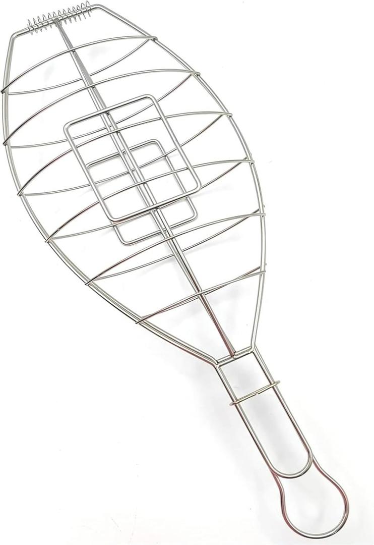 Besuguera Large Fish Grill Basket - Open Fire Cooking Basque Style - Heavy Stainless Steel - Asador Restaurant Grilling Accessory.