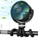 Momcozy Portable Stroller Fan, 8000mAh, 27H Ultralong Battery Life, Detachable 4 Speed 360°Rotate, LED Night Light with 2 Modes, USB Rechargeable Handheld Cooling Fan for Travel, Car Seat, Bedroom