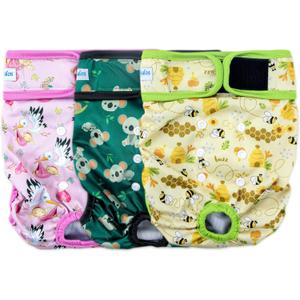 Leekalos Reusable Washable Dog Diapers Female (3 Pack) - Highly Absorbent Doggie Diapers - Size Adjustable Puppy Diapers for Dog Period Panties (Small, Honeybee) (Small (Newborn-10.5" Waist), Honeybee(Gray Lining))