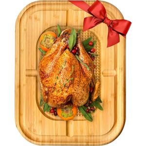 Meat Cutting Board - Large 18"x12" Reversible Bamboo Carving Board for Turkey - Heavy Duty Butcher Chopping Block with Deep Juice Groove, Spikes, & Grip, Kitchen Platter, Christmas Gift