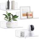 Clear Acrylic Floating Shelves 9 inch, Adhesive Wall Shelf Set of 4 for Funko Pop Figure, Plant, Speaker, Controller, No Drill Small Wall Shelf for Bathroom, Bedroom