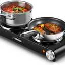 CUSIMAX Double Hot Plates Electric Burner, 1800W Countertop Cooktop with Adjustable Temperature Control, Hot Plates for Cooking Portable Electric Stove, Black Stainless Steel Cooktop, Upgraded Version