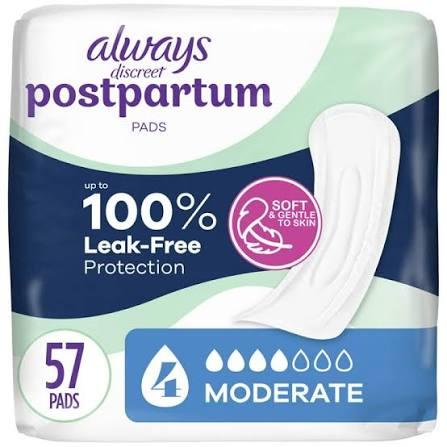 Always Discreet Postpartum Incontinence Pads, Moderate Absorbency, 57 Count