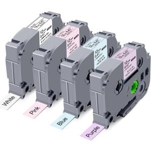 4-Pack Compatible with Brother Label Maker Tape 12mm 0.47" Laminated, TZe-231 TZe-MQP31 MQE31 MQ531 Waterproof Label Tape for P-Touch PT-D210 PT-H110 PT-D400 (White + Pastel Purple/Pink/Blue)
