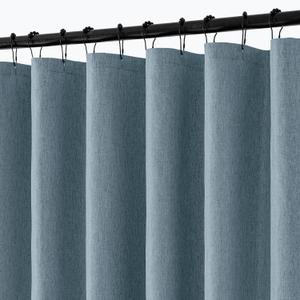 ANRODUO Long Linen Shower Curtain, 96 Inch Fabric Shower Curtain with 12 Metal Hooks, Waterproof Heavy Duty Polyester, Button Hole Design, Machine Washable for Bathroom Hotel, W72xL96, Dusty Blue