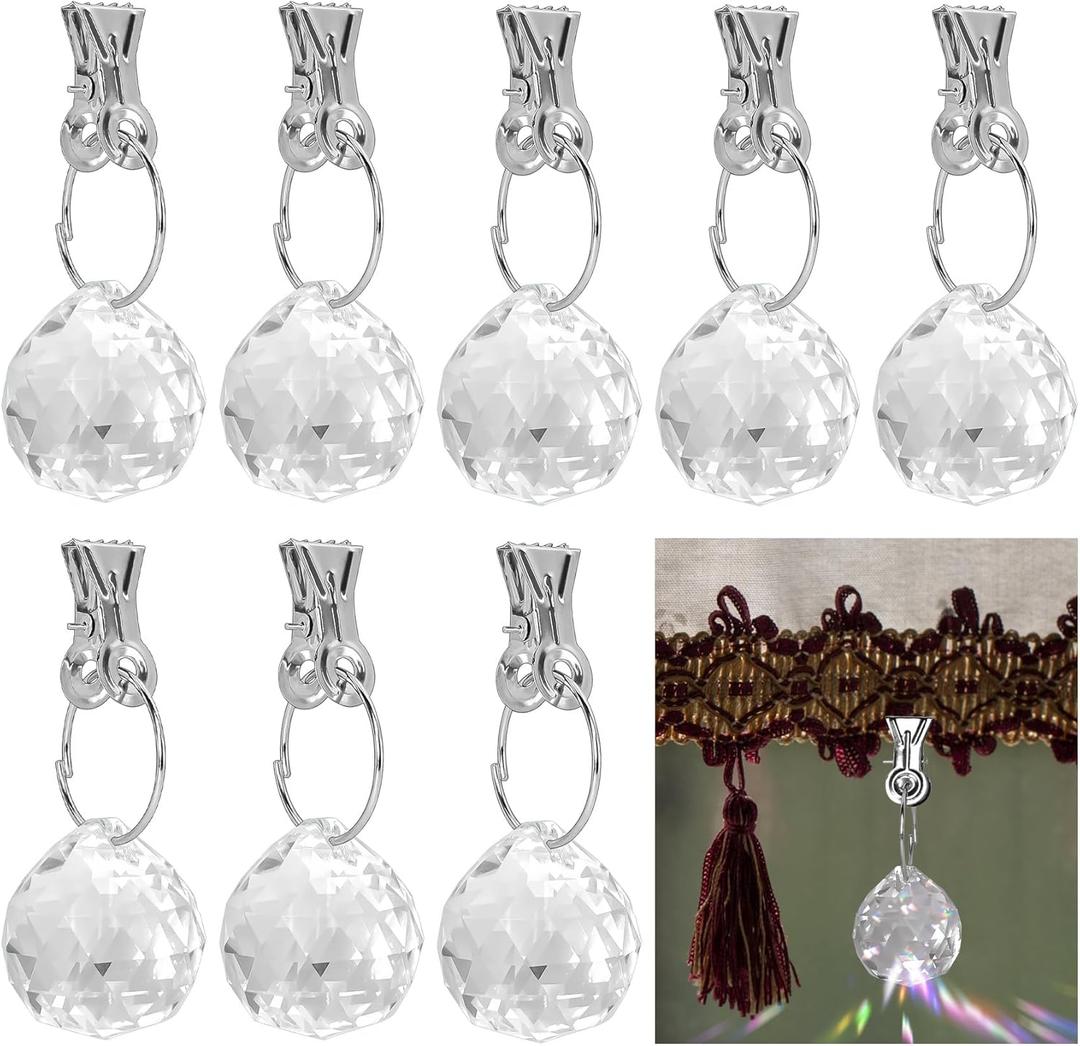 8 Pcs Transparent Crystal Outdoor Curtain Weights, 3.2 Oz Heavy Decorative Drapery Weights, with Anti-Rust Stainless Steel Clip for Curtains, Tablecloths, and Garden Flags