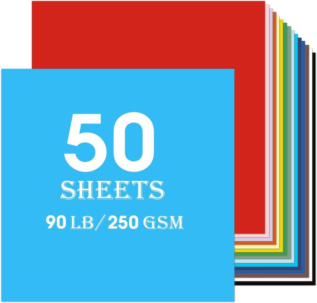 Colored Cardstock 50 sheets, 12 x 12 Cardstock Paper Bulk 24 Assorted Colors Construction Paper,250GSM Card Stock Printer Scrapbooking Supplies for Diy Crafts Cricut Card Making (Multicolor)