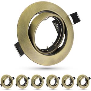 6 Pack Recessed Ceiling Downlight Fitting, Metal Downlight Frame for MR16 GU5.3 Bulbs, Adjustable Holder Applies to Artwork Cabinet, Antique Brass